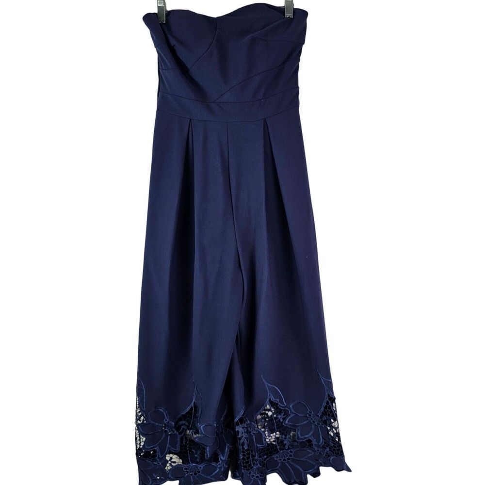 Venus Womens Strapless Jumpsuit Navy Blue Crotchet‎ Size 2 Cropped Ankle